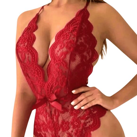 Valentine's Day Lingerie Sz 2XL Lingerie red Lace Backless Teddy Bodysuit soft - Picture 4 of 8
